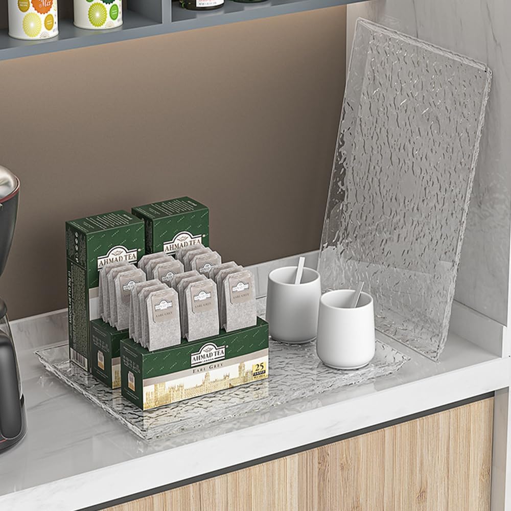 Countertop Crystal Fruit Tray,Plastic Clear Reusable Serving Trays,Rectangular Ripple Decorative Bowl for Ice Cream Candy Nut Fruits Display