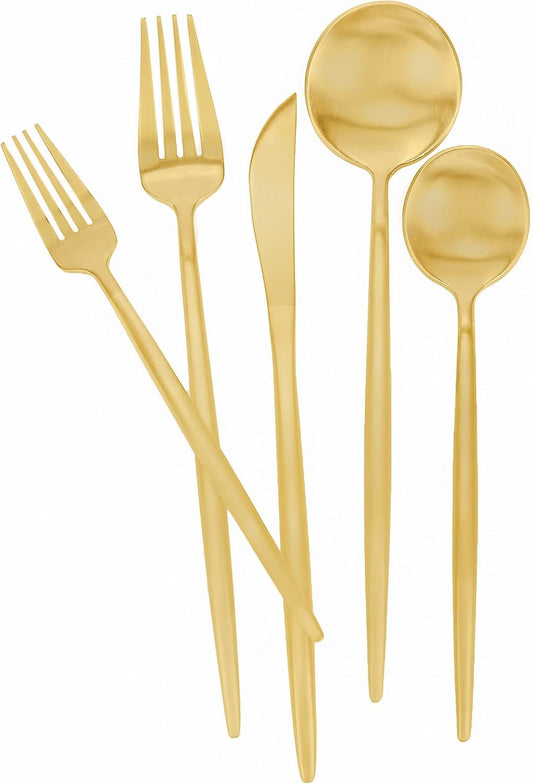 Matte Gold Silverware Set 30 Pieces, FAMEWARE Stainless Steel Flatware Set，Service for 6，Kitchen Utensil Set, Tableware Cutlery Set, Satin Finished Polished & Dishwasher Safe