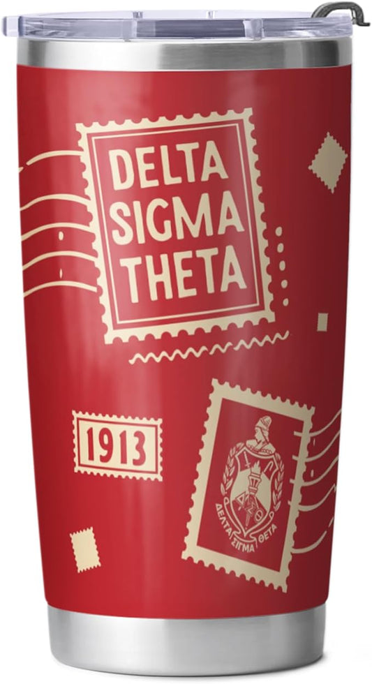 Delta Sigma Theta Sorority Paraphernalia - Official Vendor - 20 oz Stainless Steel Insulated Sublimation Tumbler - Stamps