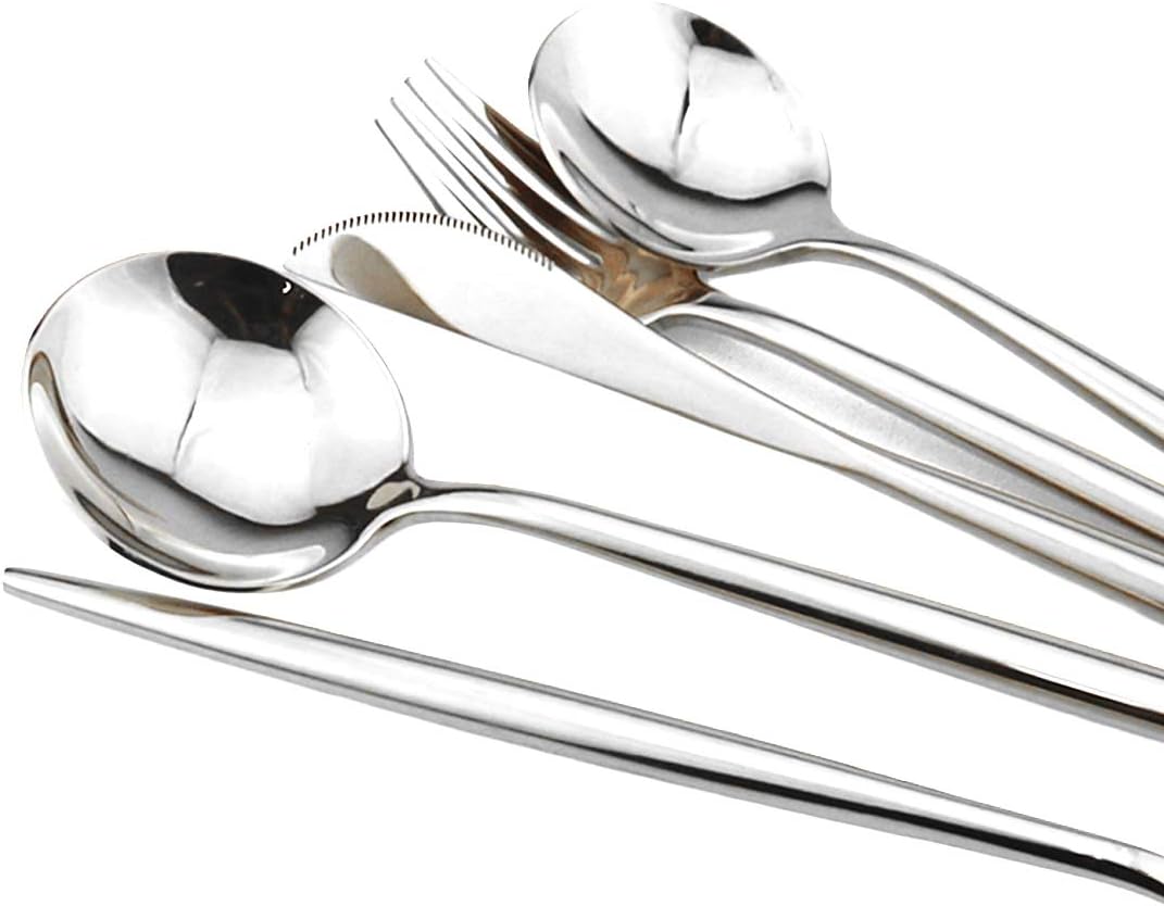 Gugrida Portable Silverware Set - 5-Piece Flatware Cutlery Set - 18/10 Stainless Steel - Mirror Polishing Silver - Travel Elegant Modern Utensils - Service for 1 Include Steak Knife Dinner Fork Spoon