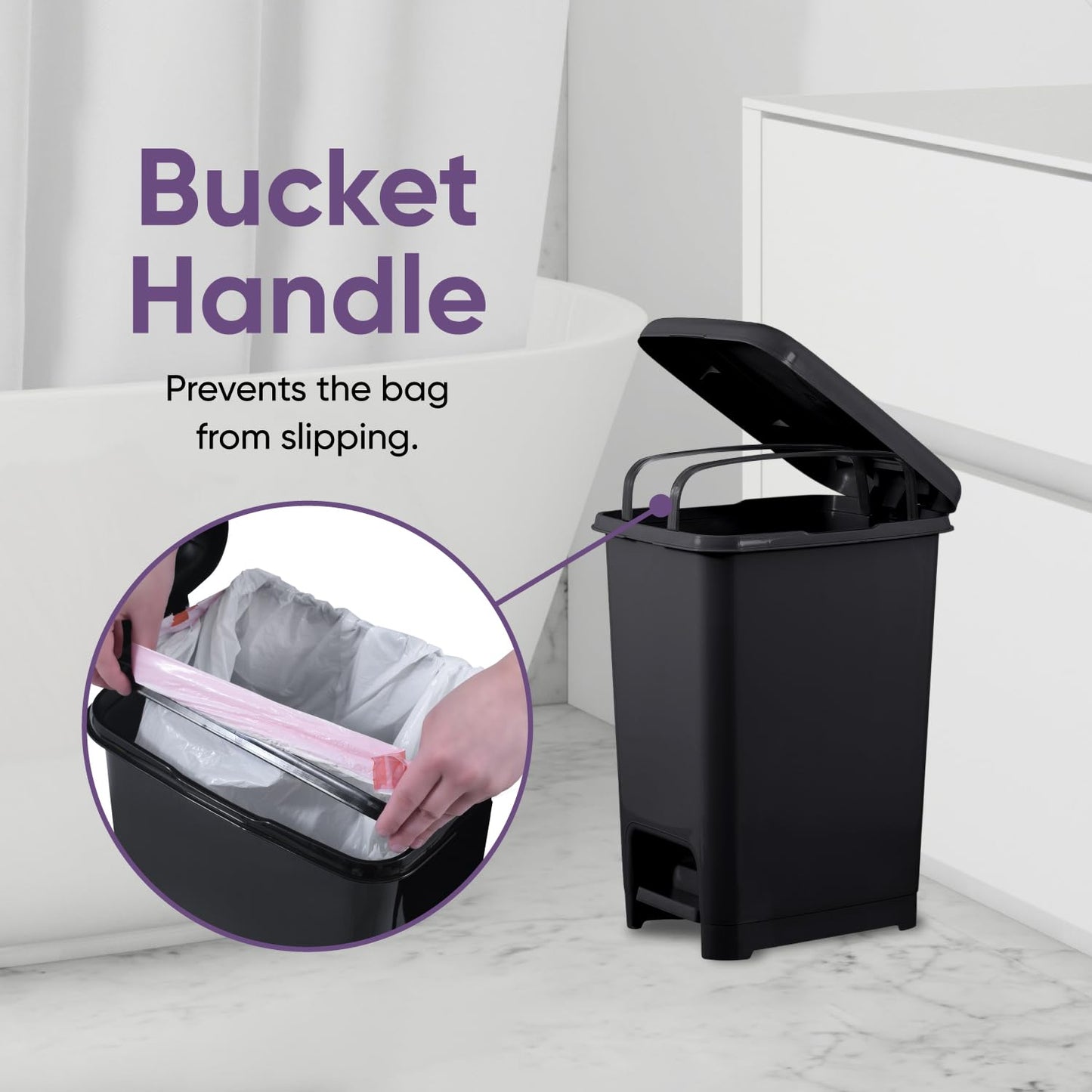 Superio Slim Plastic Trash Can with Foot Pedal 4 Gallon Step-On Garbage Can for Bathroom, Kitchen, Office & Dorm Room Black