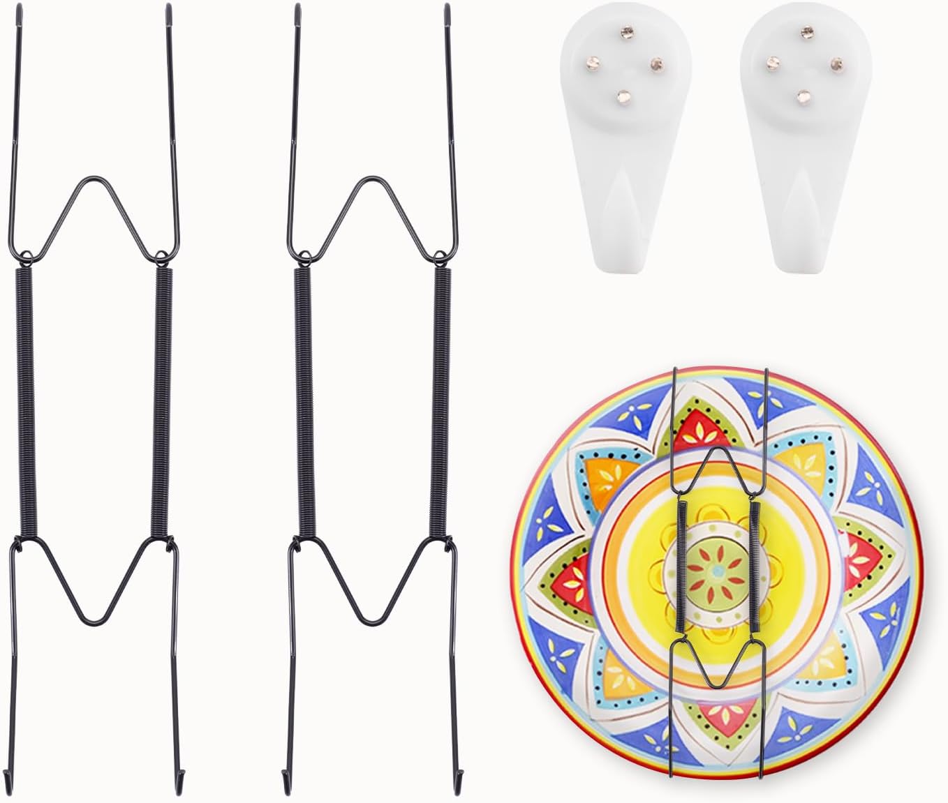 2 Pack Plate Hangers for The Wall Suitable for 9-11 inch Small Decorative Plate, Invisible Stainless Steel Plate Hangers for Display with Wall Hooks, for Plates/Platter/Dish/Picture(Black)