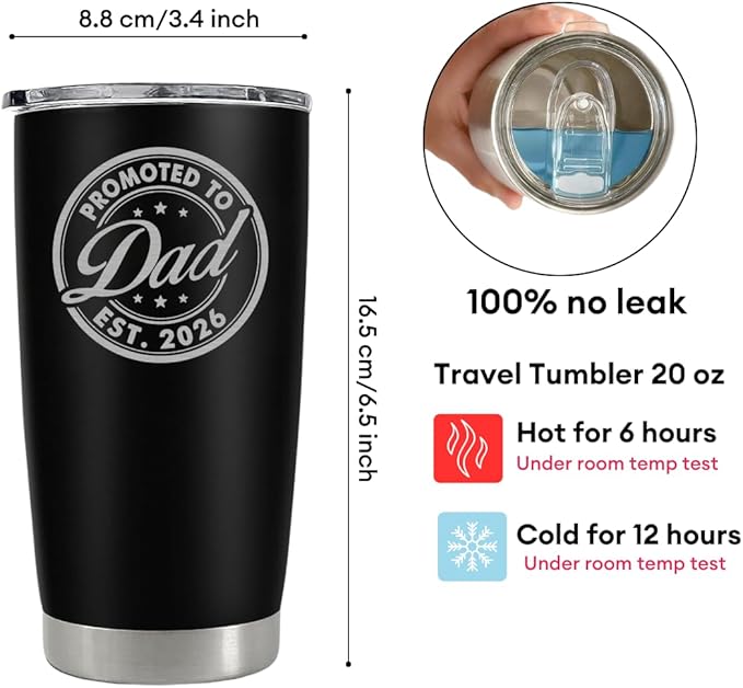 Vivulla68 Promoted To Dad 2026 Tumbler 20Oz, Dad Est 2026 Mug, 1st Daddy Gifts, New Baby Gifts Ideas, Papa Established 2026 Coffee Cup, Fathers To Be Gift, Expecting Papa Mug, First Time Daddy Gift