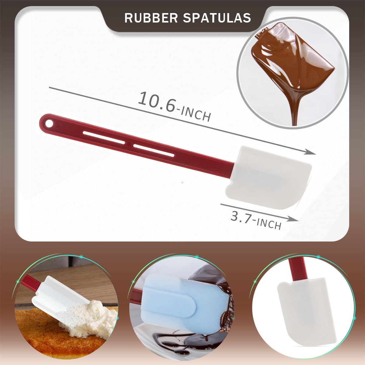 Commercial Rubber Spatulas Pack of 2, 10-Inch Silicone Rubber Spatula for Baking, Nonstick Cooking Spatula for Both Home & Commercial Use, Silicone Spatulas Heat Resistant