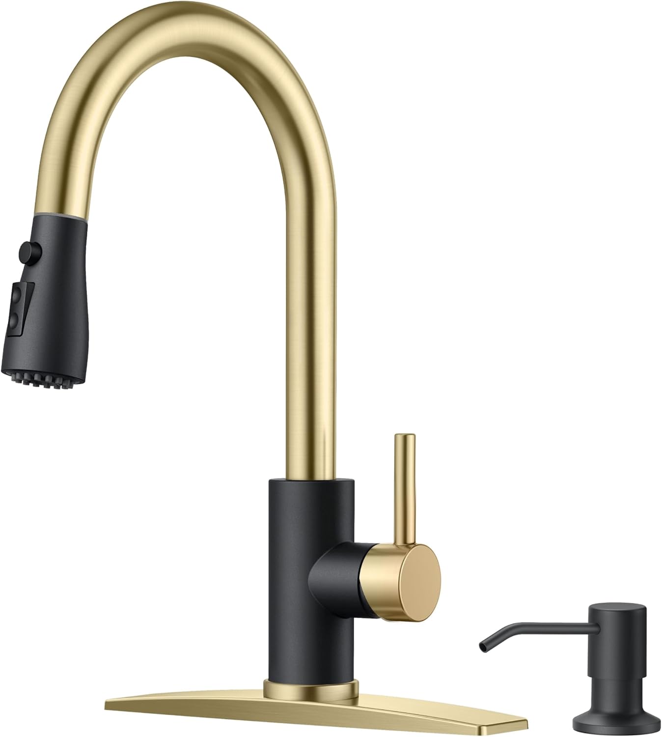 FORIOUS Kitchen Faucets with Soap Dispenser and Pull Down Sprayer, Bar High Arc Single Handle Classic 3 Modes Stainless Steel Faucet for Kitchen Sink Farmhouse RV Laundry Camper, Black Gold