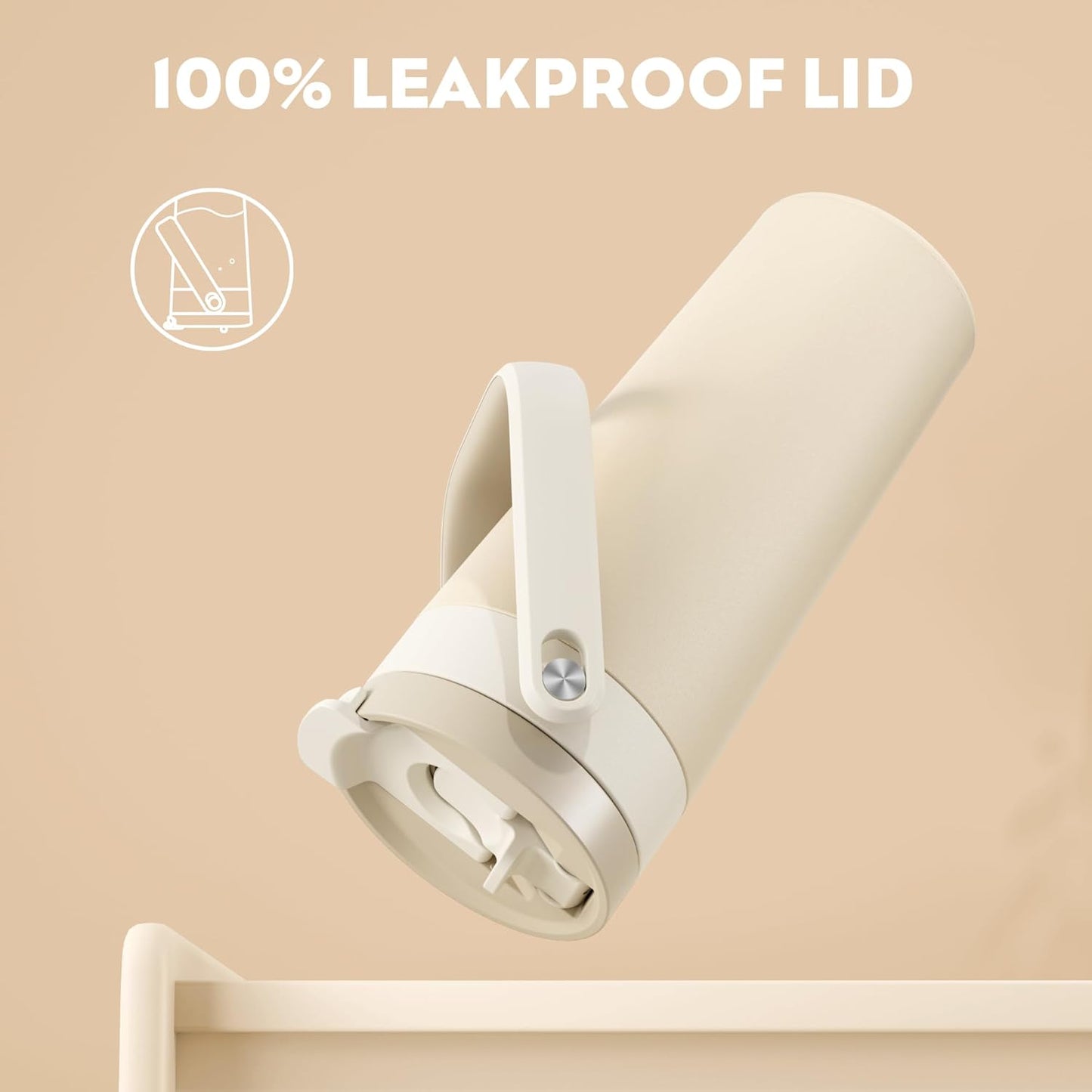 24 oz Insulated Coffee Mug for Commuters: 2-in-1 Straw Flip Lid, Keep Cold 24H, Fit in Car Cupholder, Leakproof, Stainless Steel Coffee Tumbler with Handle for Office, Travel, Gifts and Sports (Oat)