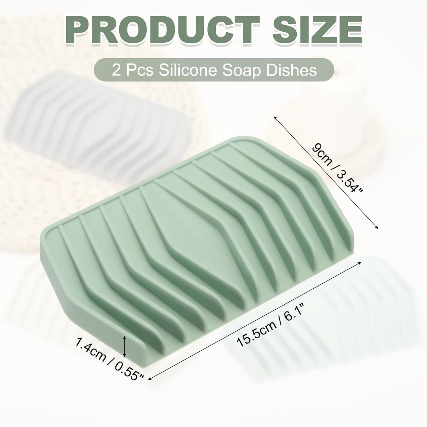 uxcell 2Pcs Soap Dish with Drainage, Silicone Self Draining Soap Bar Holder Sponge Shampoo Bars Tray for Bathroom, Shower, Bathtub, Kitchen, or Countertop(Light Green)