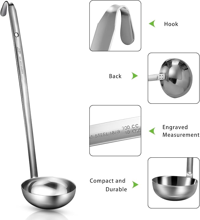 meekoo 3 Pieces Stainless Steel Ladle Soup Handle Ladle with Pouring Rim for Kitchen Cooking Soup Sauce(10 oz)