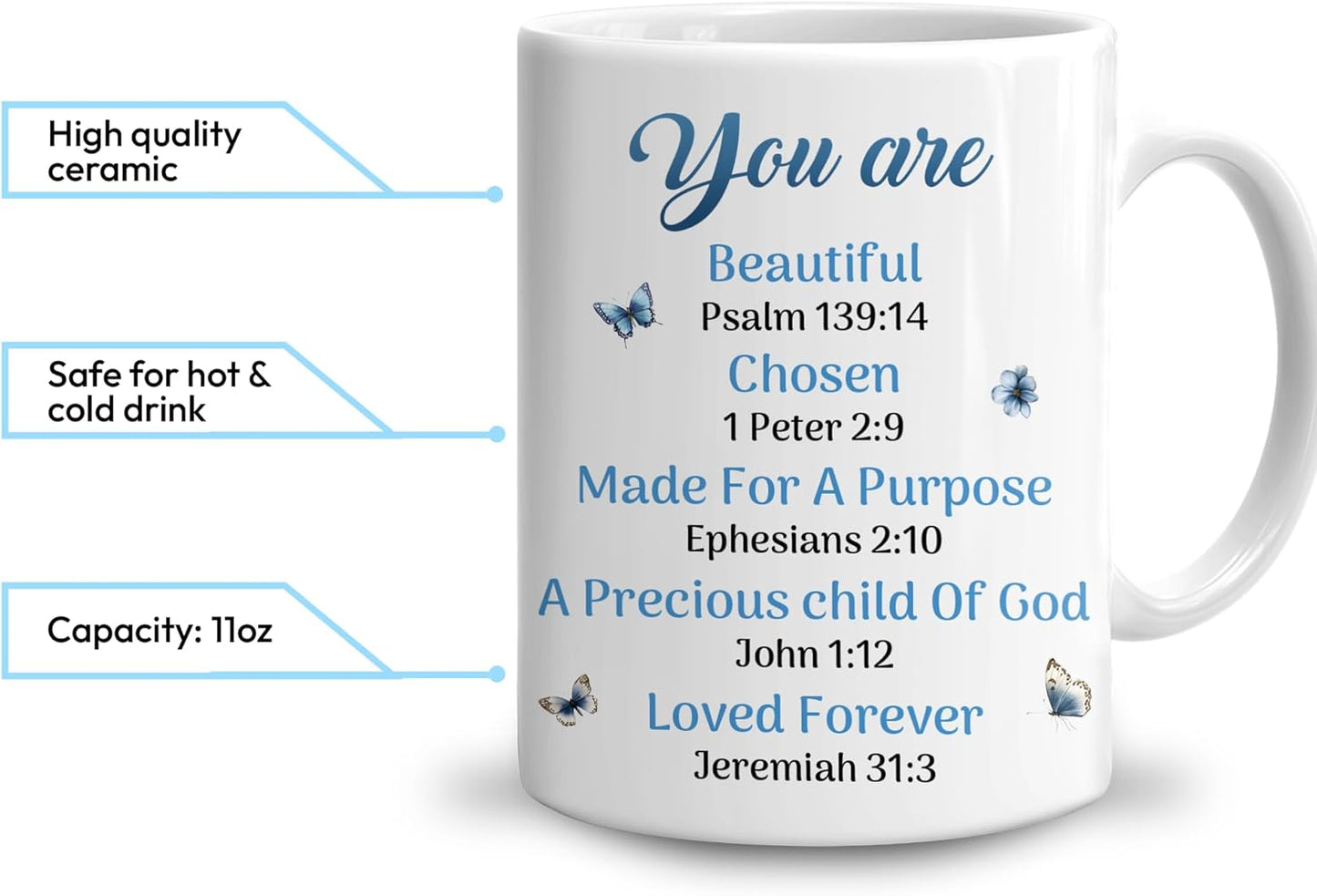 Hyturtle Personalized Blue Butterfly Christian Mug - Christian Gifts For Women - Religious Gifts For Her On Birthday - Bible Verse Present On Mother Day - Custom Coffee Cup Ceramic Mug 11 Oz 15 Oz