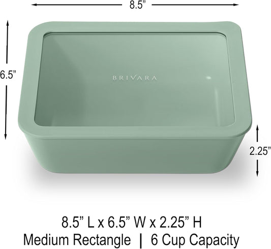 Ceramic Coated Glass Food Storage Container | No PTFE, PFOA, PFAS, and BPA | Reusable Non Toxic Meal Prep Container with Glass Lid | Easy To Store | 6 Cup Rectangle [Willow]