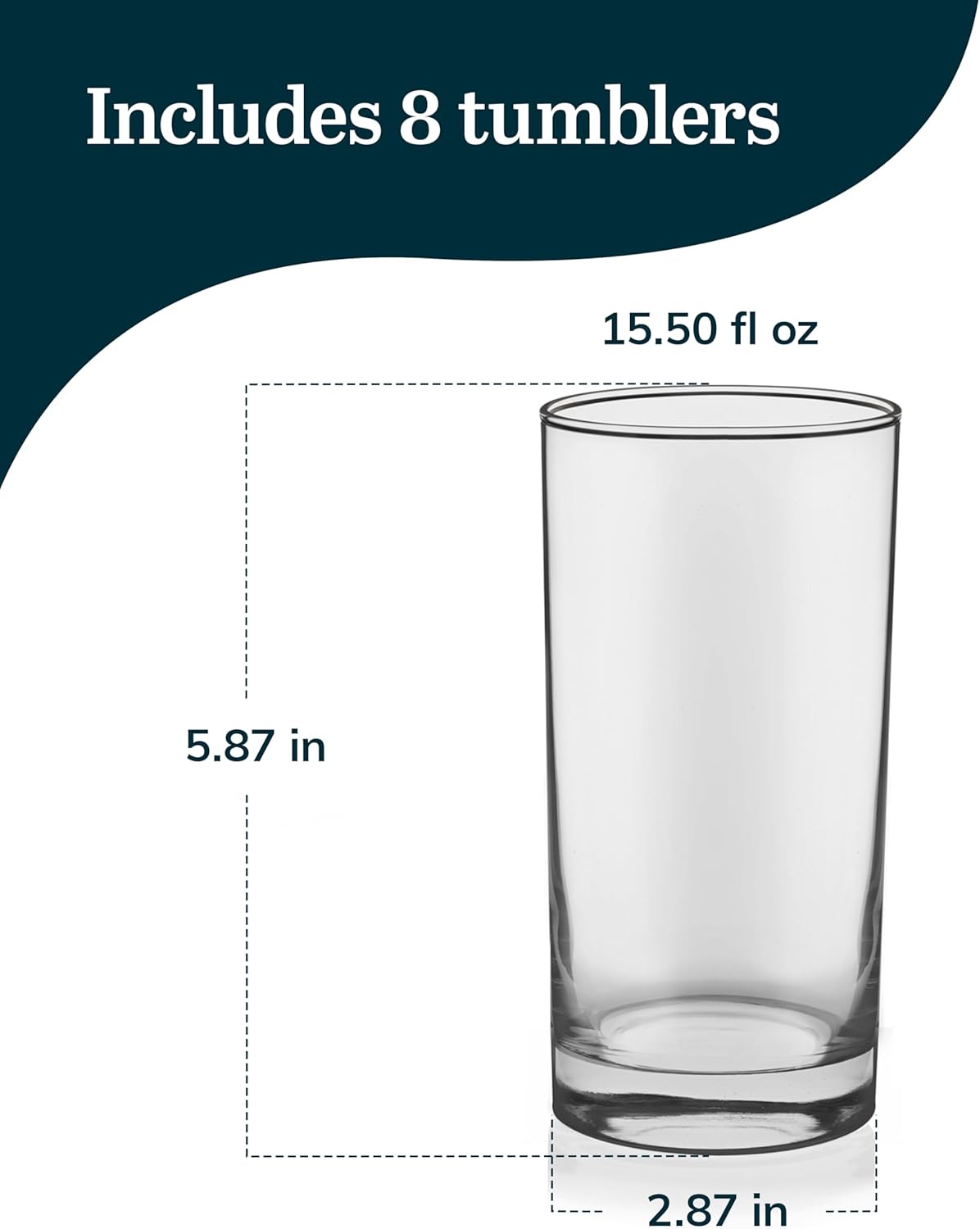 Libbey Heavy Base Drinking Glasses Set of 8, 15.5 Oz Elegant, Weighted Clear Water Glasses, Dishwasher Safe Glass Cups Set for Parties, Birthdays