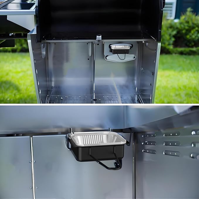 Grill Drip Pan for Nexgrill 720-0830H 720-0888N 720-0925P 720-0896 720-08882A, Grease Catcher Cup Box for Cuisinart CGG-7400,CGG-8500, Holder Drip Tray with 15Pack Aluminum Foil Liners