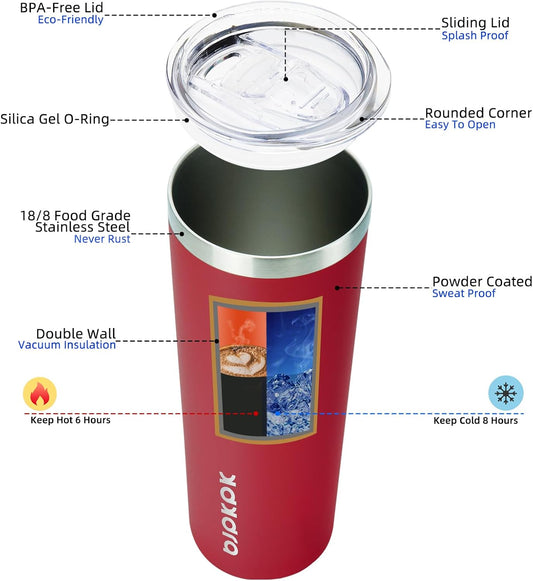 BJPKPK 20 oz Skinny Tumbler Stainless Steel Insulated Slim Straight Sublimation Coffee Tumblers Thermal Cup With Lid,Red