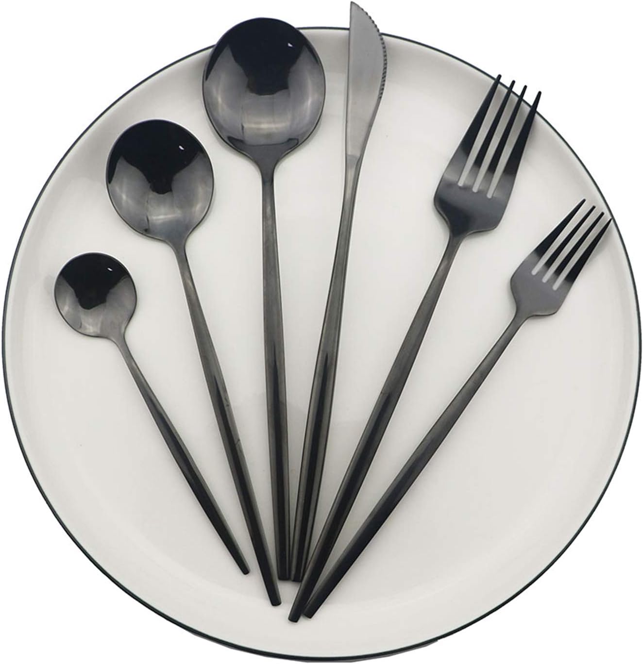 JASHII Silverware Set, Mirror Polished Black Flatware Cutlery Set Service for 4, Shiny Finish 24 Pieces Stainless Steel Utensils Set Dinner Knife Fork Spoon Dessert Fork Salad Spoon Dishwasher Safe