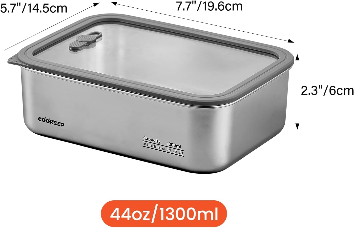 Stainless steel food storage containers With lids，stainless steel snack containers，stainless steel lunch box，Easy Clean,Airtight & Leakproof for kitchen storage，Dishwasher safe，44oz (44oz/1300ml)