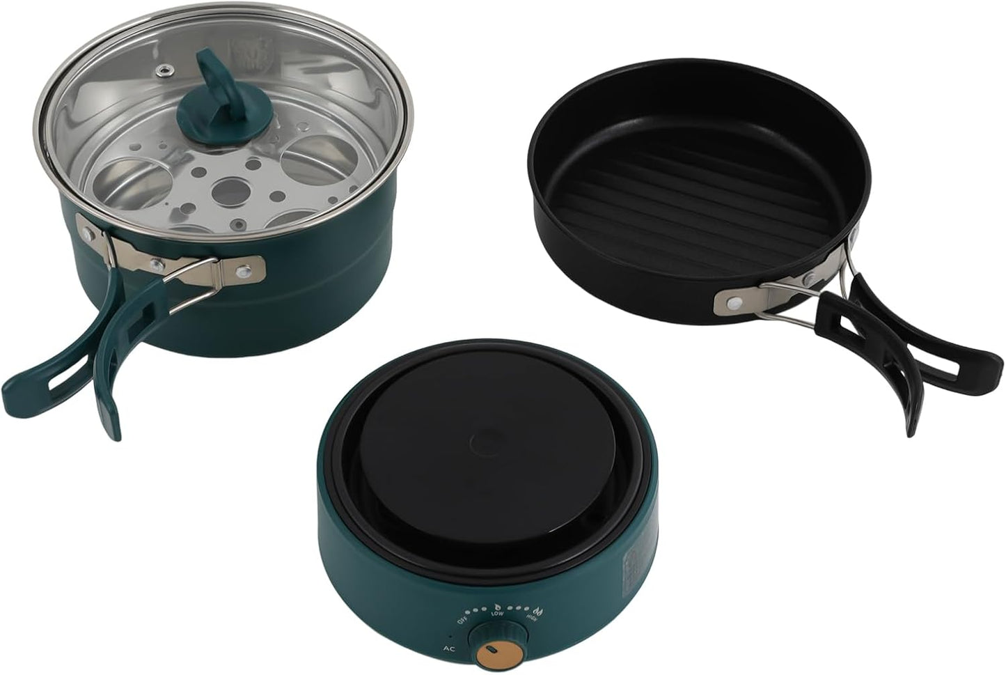 500W 0.42 Gal Portable Electric Hot Pot with Foldable Handles, Multi-function Non-stick Mini Cooker for Ramen Soup Pasta Steak, Power Adjustment & 110V Personal Travel Hot Pot Cooker (Green)