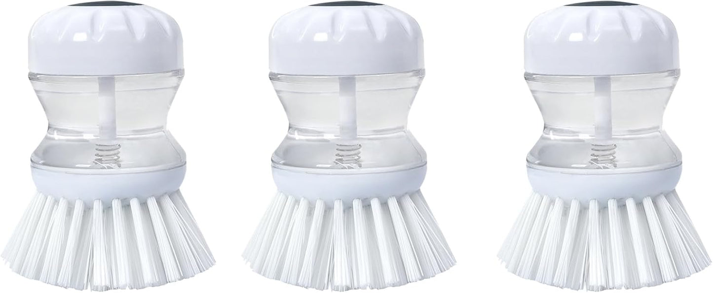 Dish Brush with Soap Dispenser for Dishes Pot Pan Kitchen Sink Scrubbing, White 3 Pack