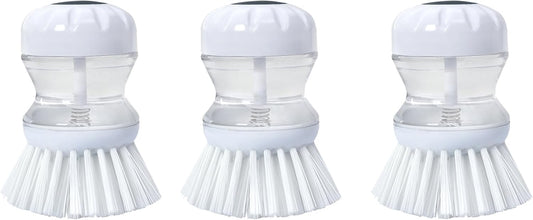 Dish Brush with Soap Dispenser for Dishes Pot Pan Kitchen Sink Scrubbing, White 3 Pack