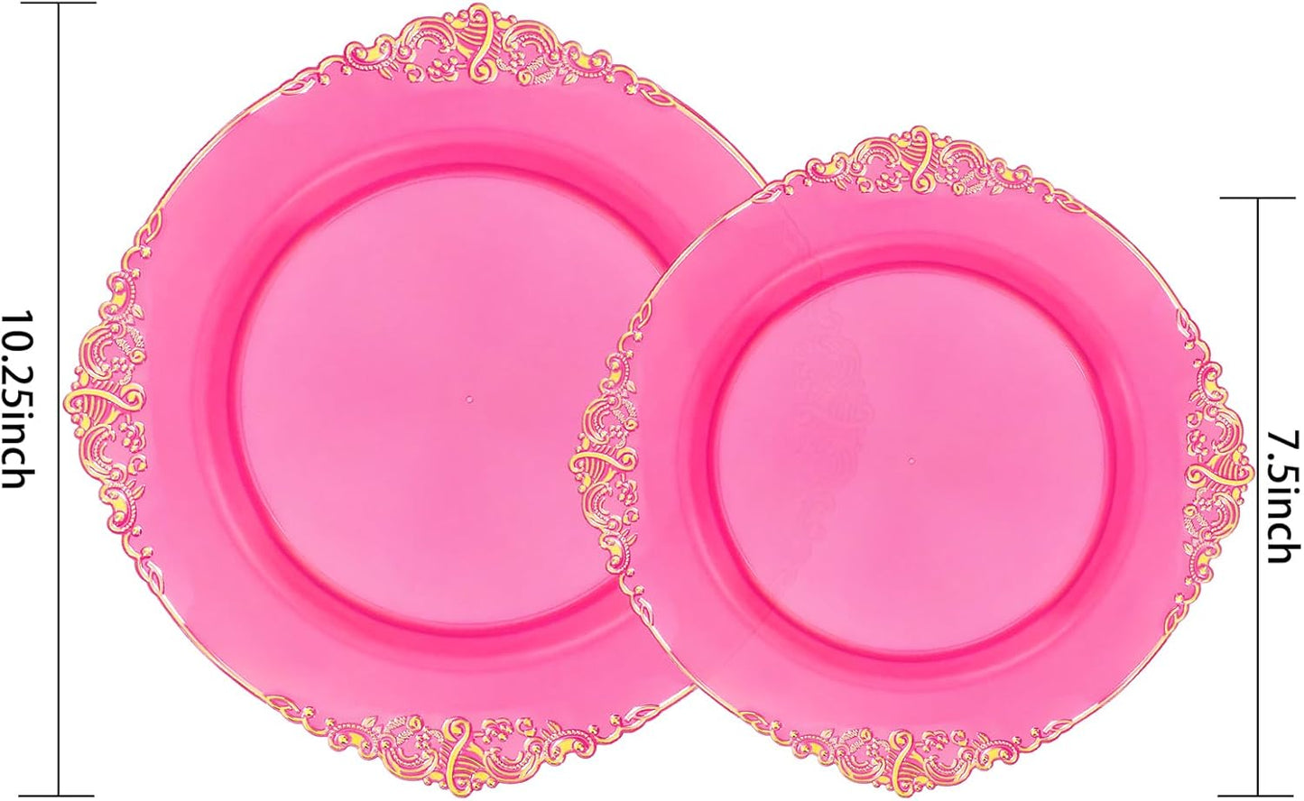 102PCS Clear Hot Pink Plastic Plates - Pink Disposable Plate with Gold Rim - Hot Pink Party Plates Include 51PCS 7.5inch Dessert & 10.25inch Dinner Plate for Wedding Birthday Party
