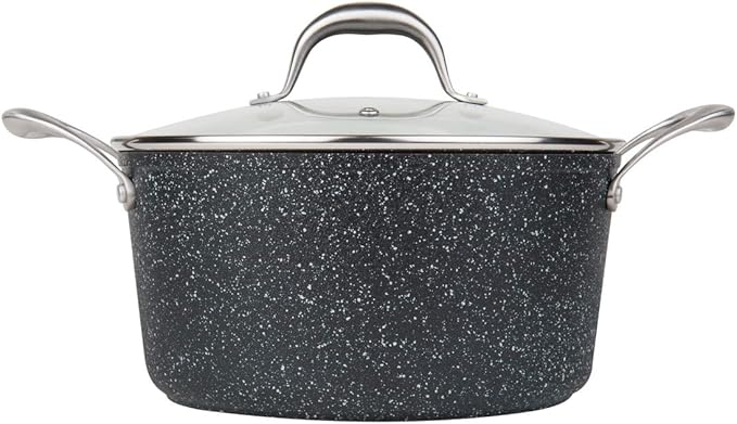 MasterPan 5QT Ultra Non-Stick Cast Aluminum Stock Pot with Glass Lid, 5 Quart, Granite Series