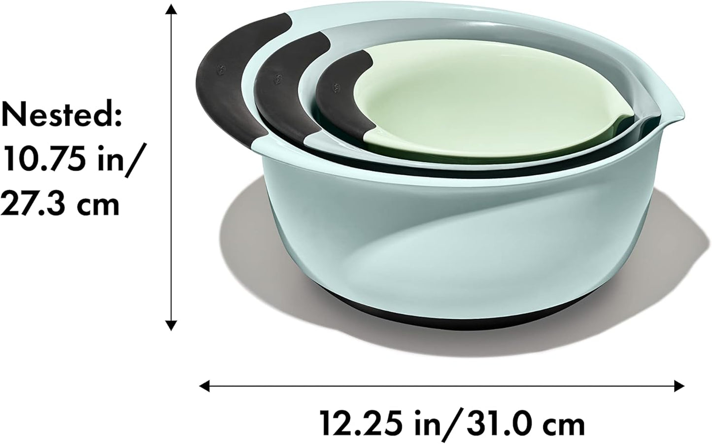 OXO Good Grips 3-Piece Plastic Mixing Bowl Set - Cadet Blue, Tower Gray, Jade, Small, Medium, Large
