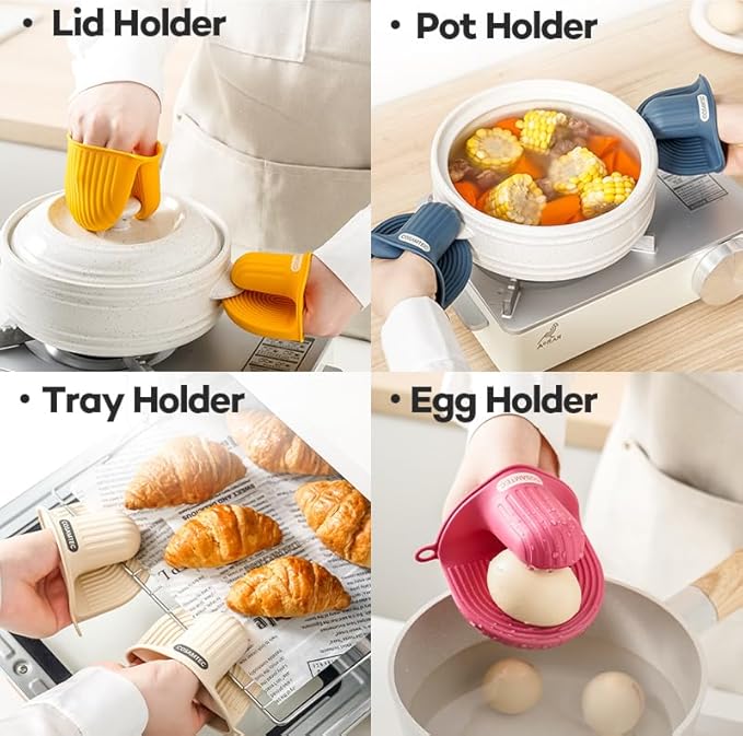 Silicone Oven Mitts Heat Resistant Mini Oven Gloves and Pot Holders Set for Kitchen Non Slip Waterproof Pinch Grips for Cooking and Baking Set of 2