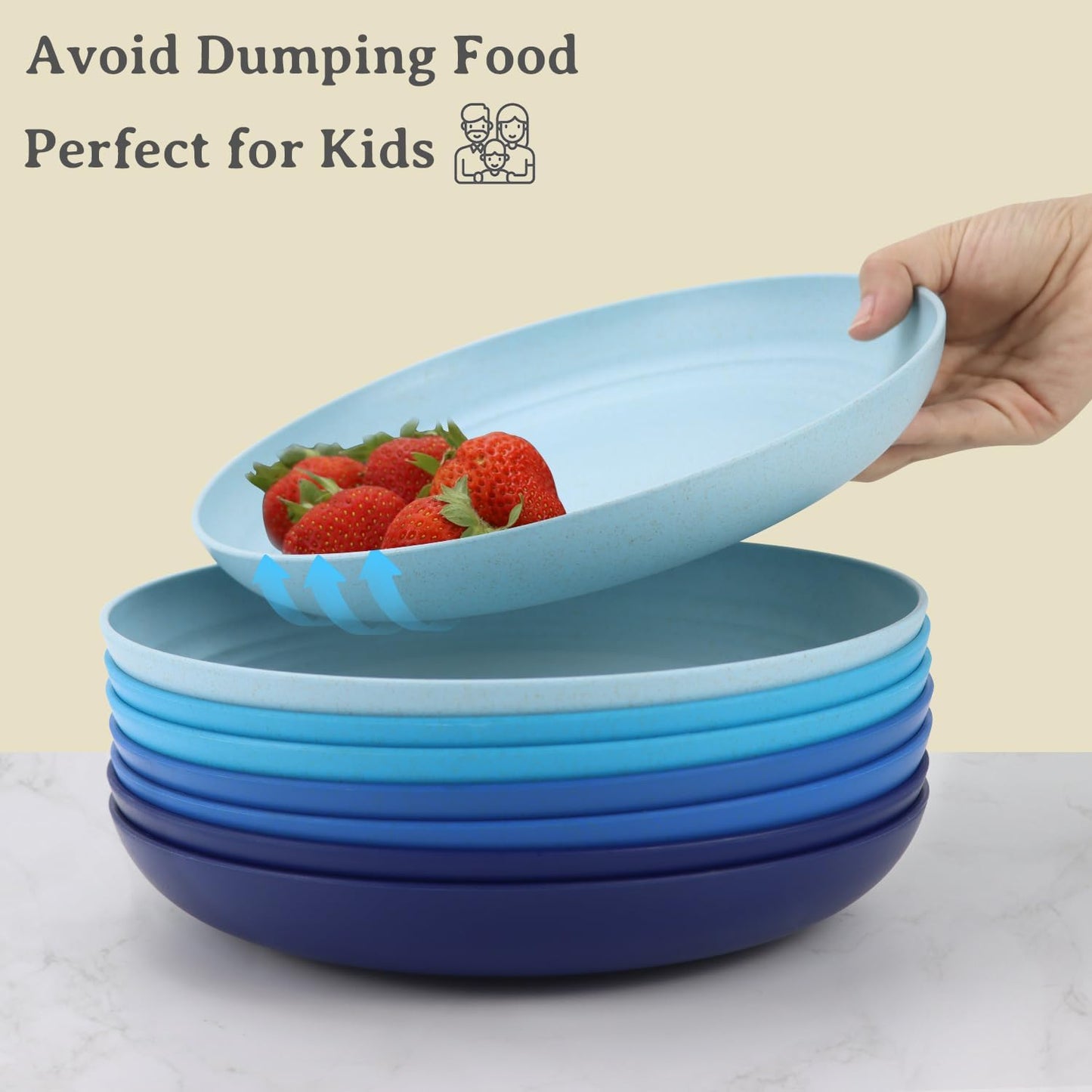 Wheat Straw Plates - 10 Inch Unbreakable Dinner Plates Set of 8 - Dishwasher & Microwave Safe Plastic Plates Reusable - Lightweight Plates for kitchen,camping (Ocean Series)