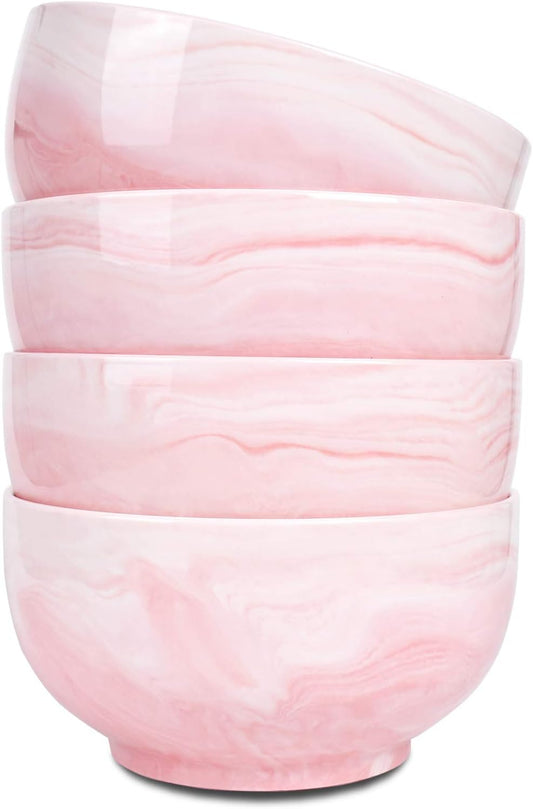 Bosmarlin Marbling Ceramic Soup Bowl Set of 4, 33 Oz, Dishwasher and Microwave Safe (33 Oz, A-Pink Marbling)