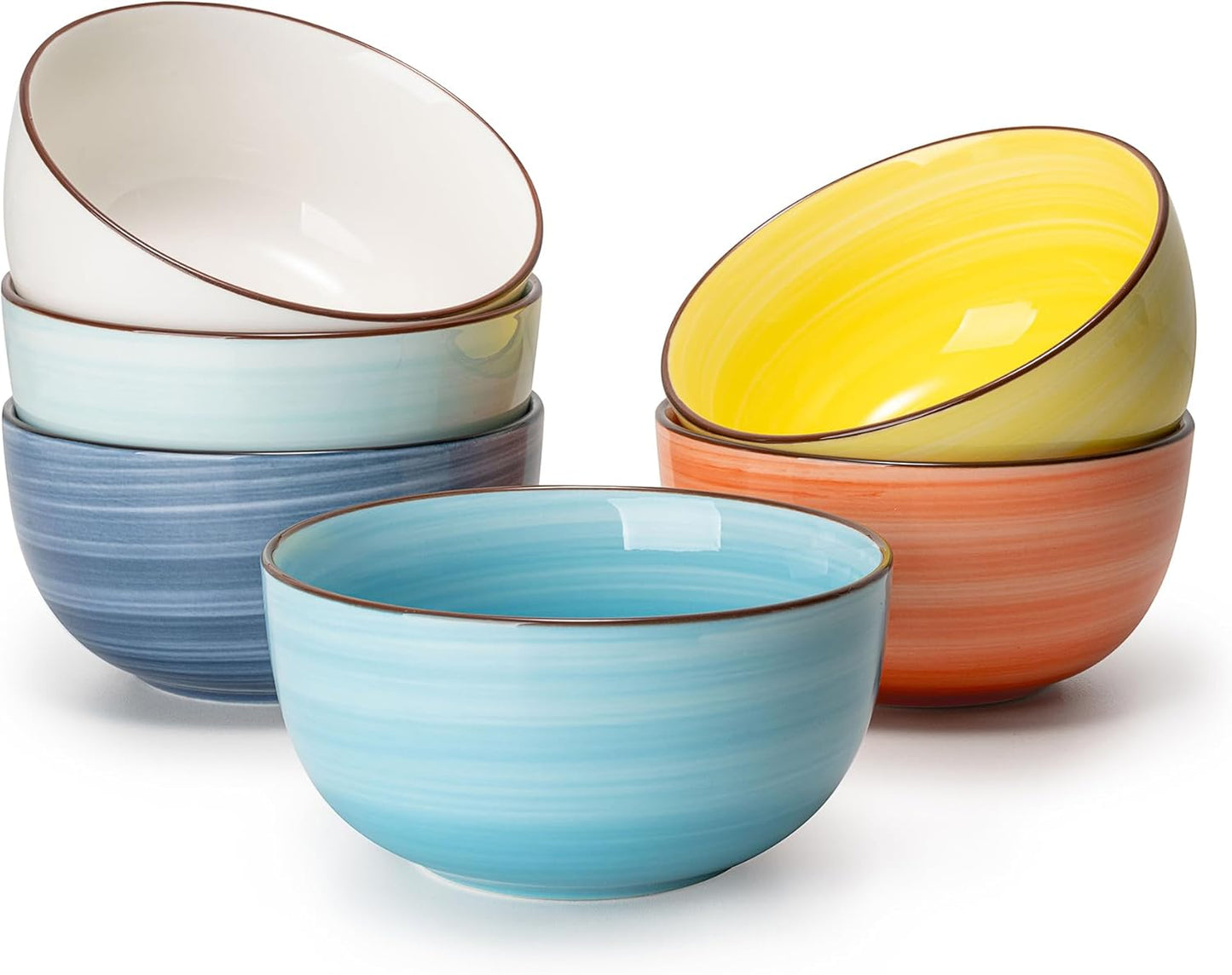 Sweese 10 Oz Ceramic Ice Cream Bowls, Set of 6 - Multicolor Dessert, Cereal, Soup Bowls, Dishwasher Microwave Safe