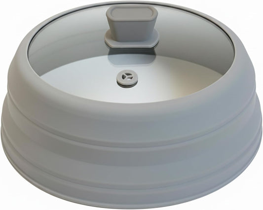 Microwave Splatter Cover for Food Collapsible Glass Microwave Cover Silicone Splatter Guard Dishwasher Safe Splatter Lid for Plates, Bowls, Pots & Stovetop Cooking 11.8" Gray