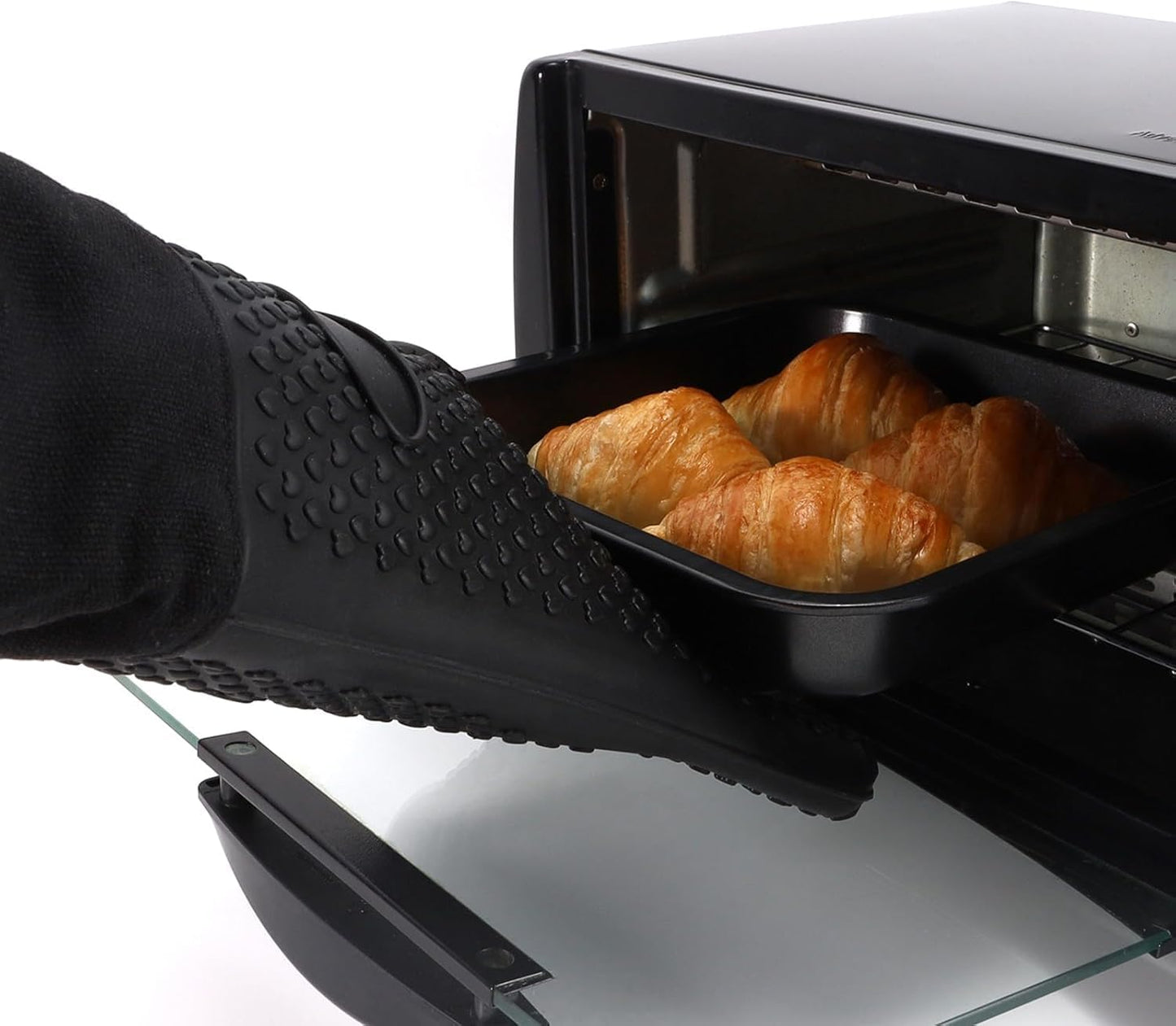 Extra Long Oven Mitts Heat Resistant Cotton Lining Oven Thick Gloves Kitchen Food Service Mittens for Pot Holders Cooking Baking BBQ (19.7 Inch Black -1pair)