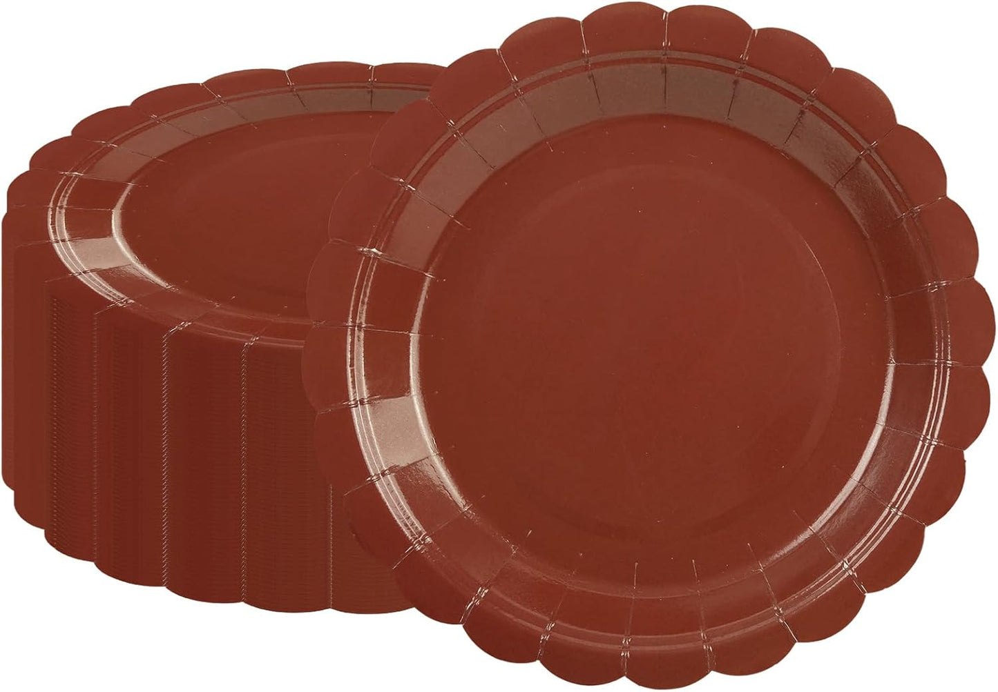 50Pcs Coffee Paper Plates-7 Inch Solid Color Scalloped Disposable Birthday Dinnerware Set Disposable Dinner Party Supplies for Christmas School Starts Wedding Baby Shower Fall Table Decor