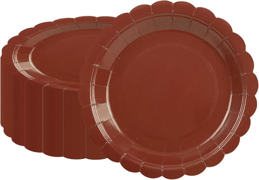 50Pcs Coffee Paper Plates-7 Inch Solid Color Scalloped Disposable Birthday Dinnerware Set Disposable Dinner Party Supplies for Christmas School Starts Wedding Baby Shower Fall Table Decor