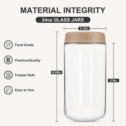 Overnight Oats Containers with Lids, 24oz Glass Jars with Lids 4 pcs, Taffy, Wide Mouth Mason jars for Salad, Yogurt, Snacks, Meal Prep