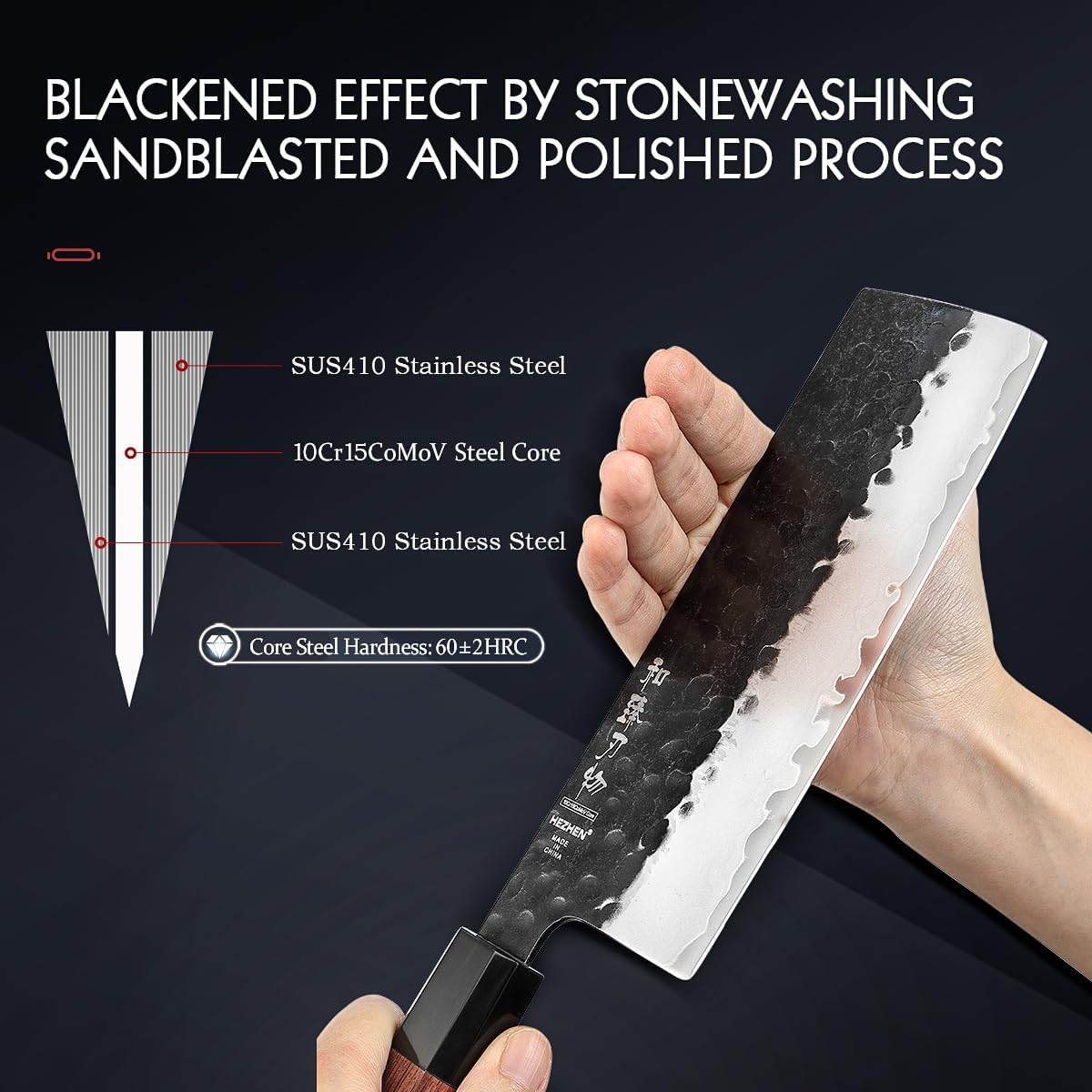 HEZHEN 6.9 inch Nakiri Knife,3 Layers High Carbon Composite Forging Steel, 10Cr15CoMoV Steel Core,Razor Sharp Kitchen Knife, Redwood Octagonal Handle with Premium Gift Box