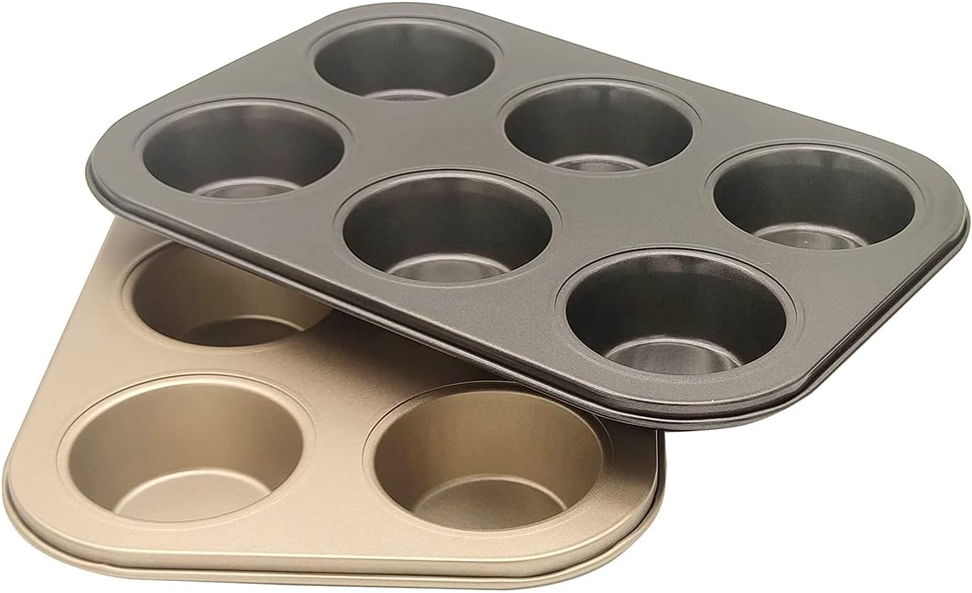 Muffin Tins 6-Cups Nonstick Carbon Steel Standard Cupcake Pans, Set of 2
