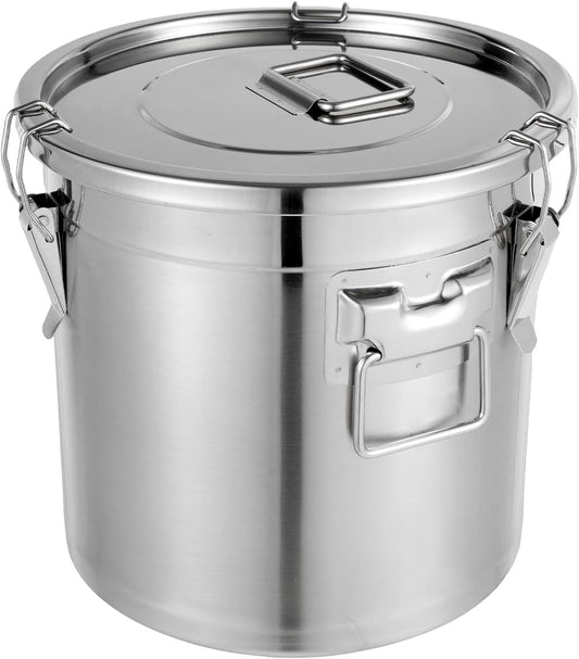 21L Stainless Steel Storage Bucket, Food Storage Containers With Lids and Sturdy Locking Clamp, 10-21lbs Metal Storage Bucket for Rice, Flour, Grain, Coffee Bean(21L)