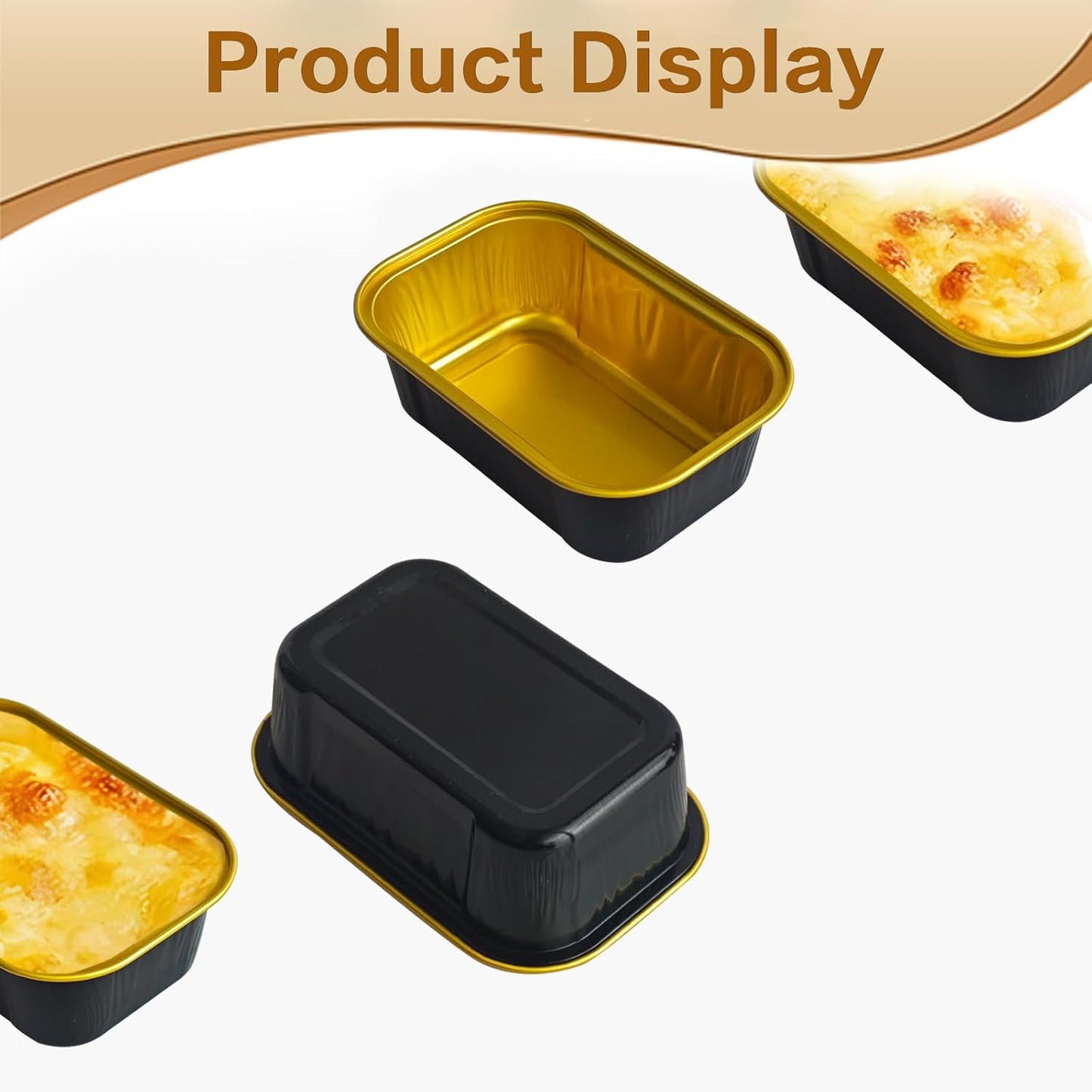 mini loaf pans with lids and spoons 50 Pack,5.5 oz Rectangle mini individual cake tins Disposable Small Aluminum Foil Baking pans (50, Black)