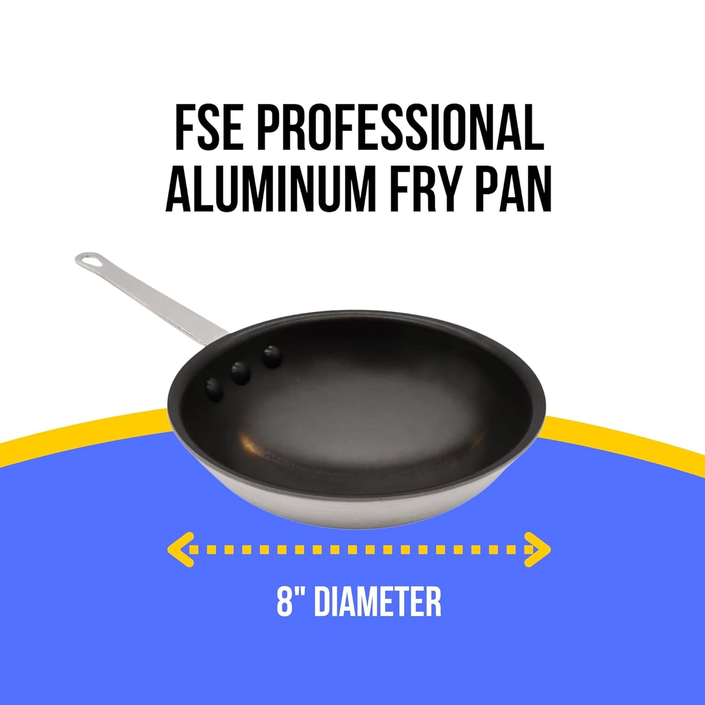 FSE 8" Professional Aluminum Fry Pan, Non-Stick Open Skillet, 3.0 mm Thick Aluminum Construction