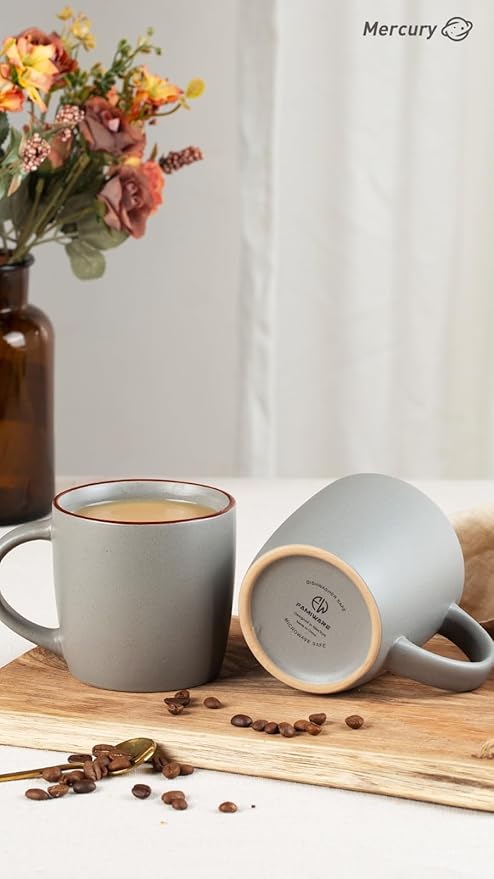 famiware Mercury Coffee Mugs 13 oz, Coffee Mugs Set of 6 with Handle, Cups for Latte, Hot Tea, Cappuccino, Mocha, Cocoa, Dark Grey