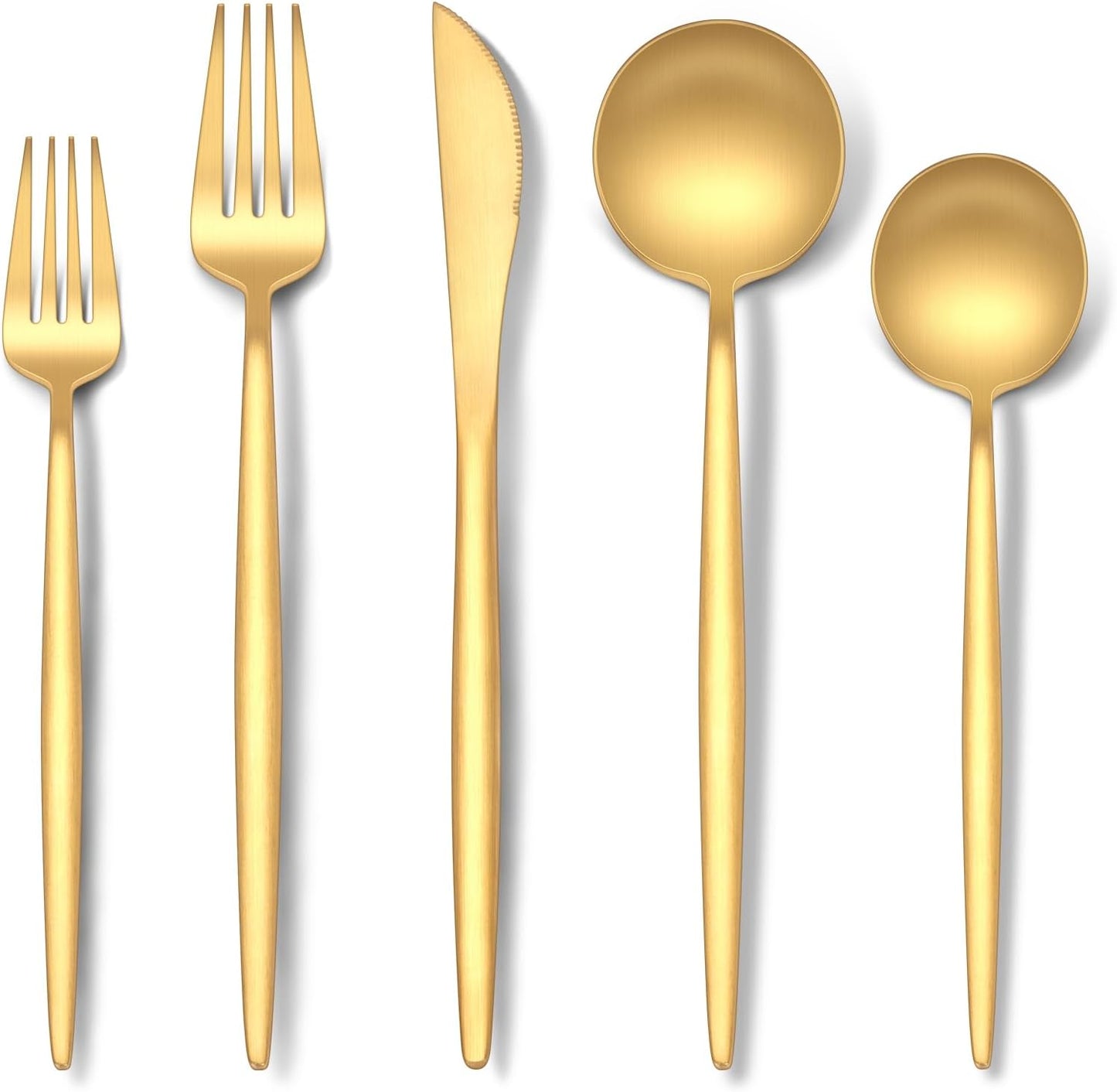 Stapava 20-Piece Matte Gold Silverware Set, Stainless Steel Gold Utensils Cutlery Set for 4, Satin Finish Flatware Include Forks Spoons and Knives Set for Home and Restaurant, Dishwasher Safe