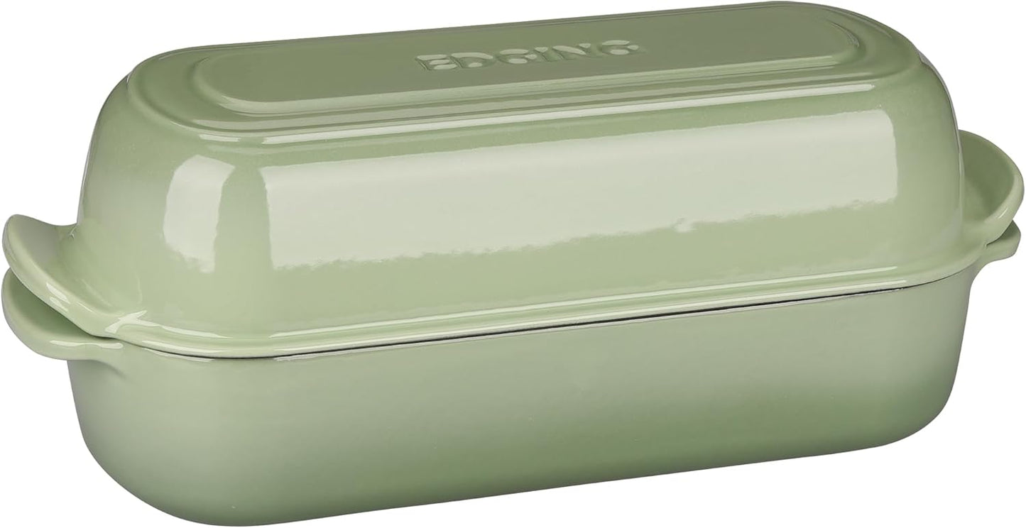 Enameled Cast Iron Loaf Pan with Lid, Dutch Oven Bread pan for Homemade Sourdough Bread Baking, 12.5x5.5 inch, 5qt, Pistachio Green