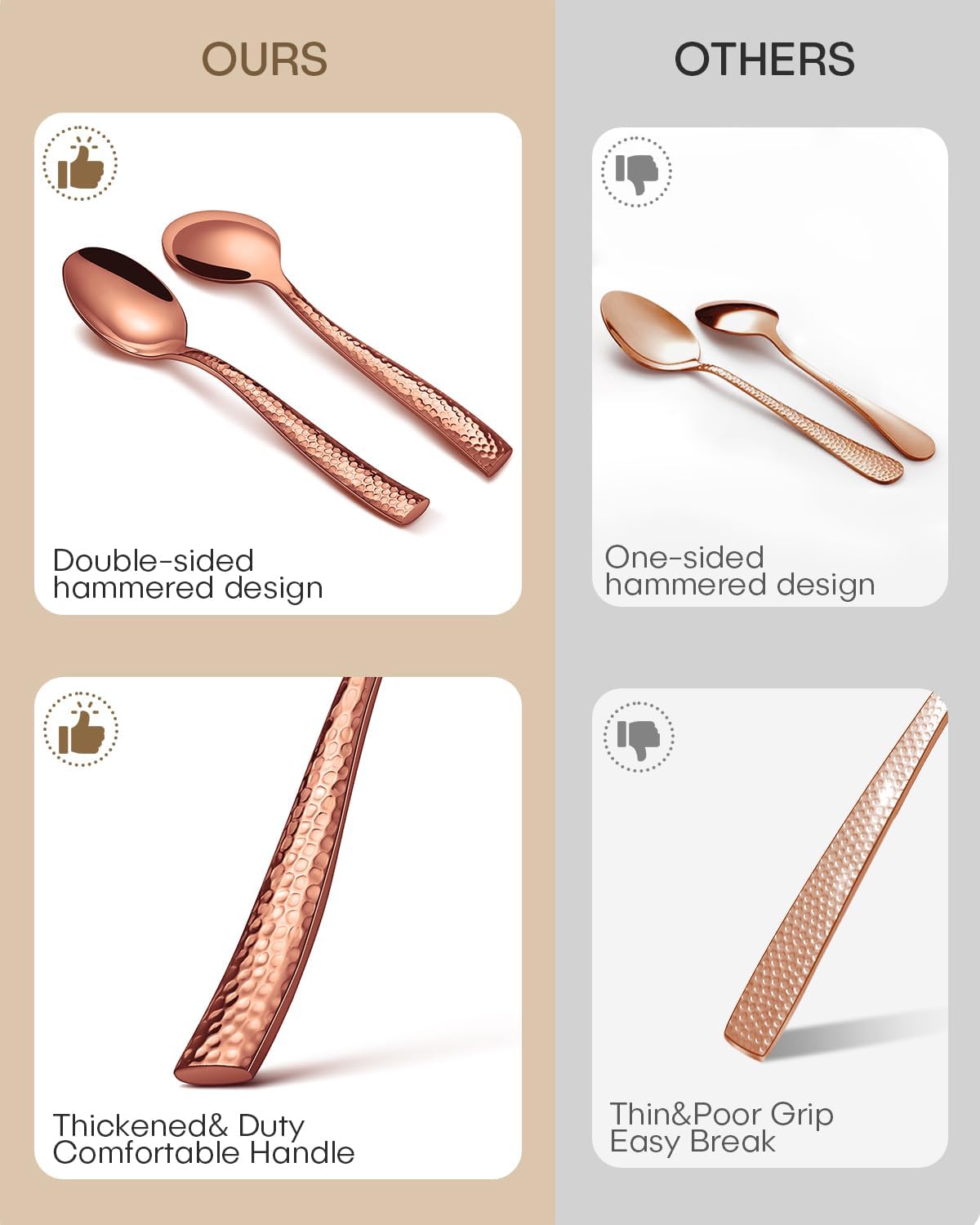 Hammered Silverware Set for 8,Ollex 40-Piece Rose Gold Flatware Cutlery Set with Stainless Steel Spoon Knives Forks Tableware Set, Mirror Finished&Dishwasher Safe