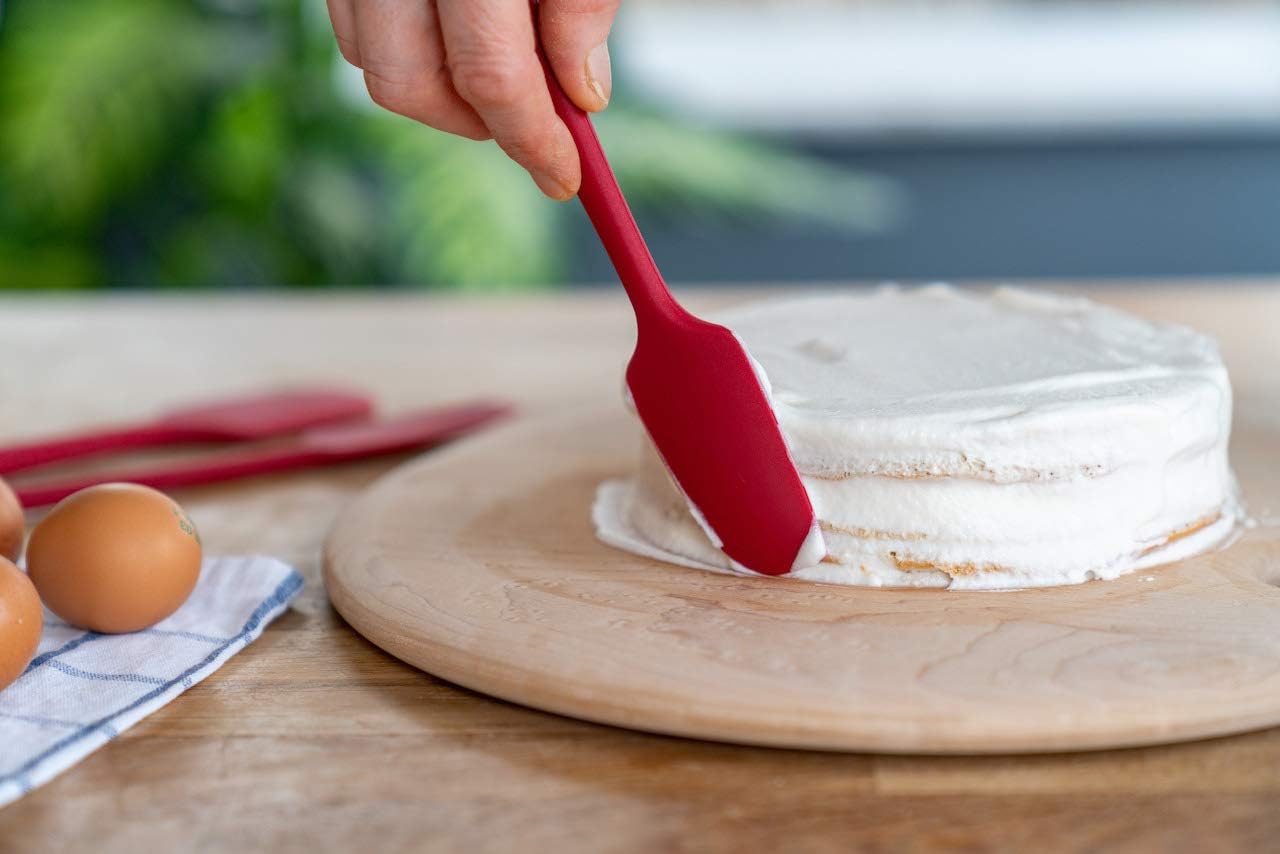 KITCHENLOVE Premium 600°F Heat Resistant 5 Piece Silicone Spatula Set for Baking, Cooking, Mixing - Non-Stick with High Grade S-Iron Steel Core - One Piece Seamless Design - BPA Free (Red)