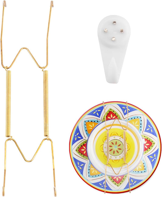 Plate Hangers for The Wall Suitable for 9-11 inch Small Decorative Plate, Invisible Stainless Steel Plate Hangers for Display with Wall Hooks, for Plates/Platter/Dish/Picture(Gold)
