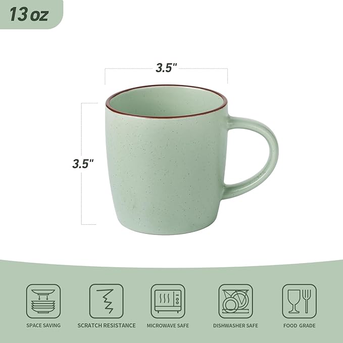 famiware Mercury Coffee Mugs 13 oz, Coffee Mugs Set of 6 with Handle, Cups for Latte, Hot Tea, Cappuccino, Mocha, Cocoa, Light Green