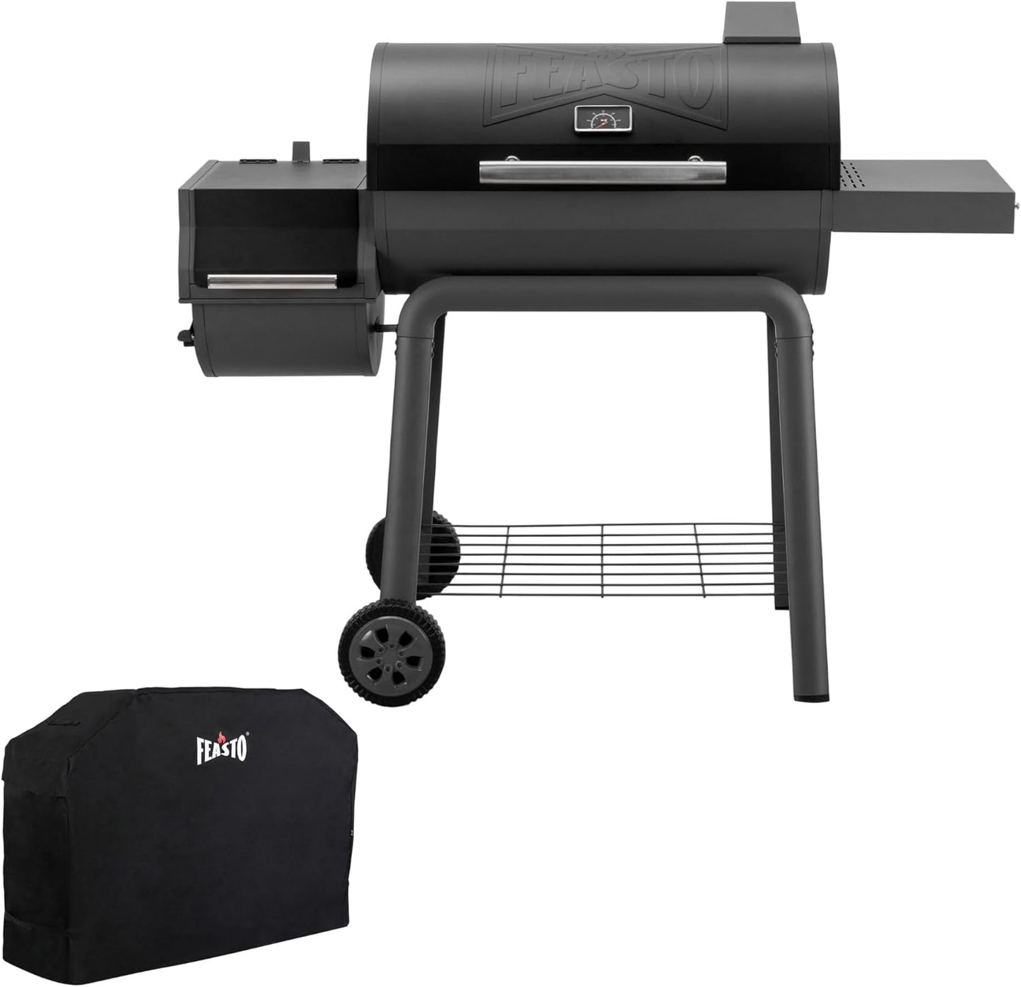 30'' Outdoor Charcoal Grills with Cover, BBQ Grill with Offset Smoker and Side Table, 832 Sq. In. Heavy-Duty for Outdoor Backyard, Patio and Parties, Black