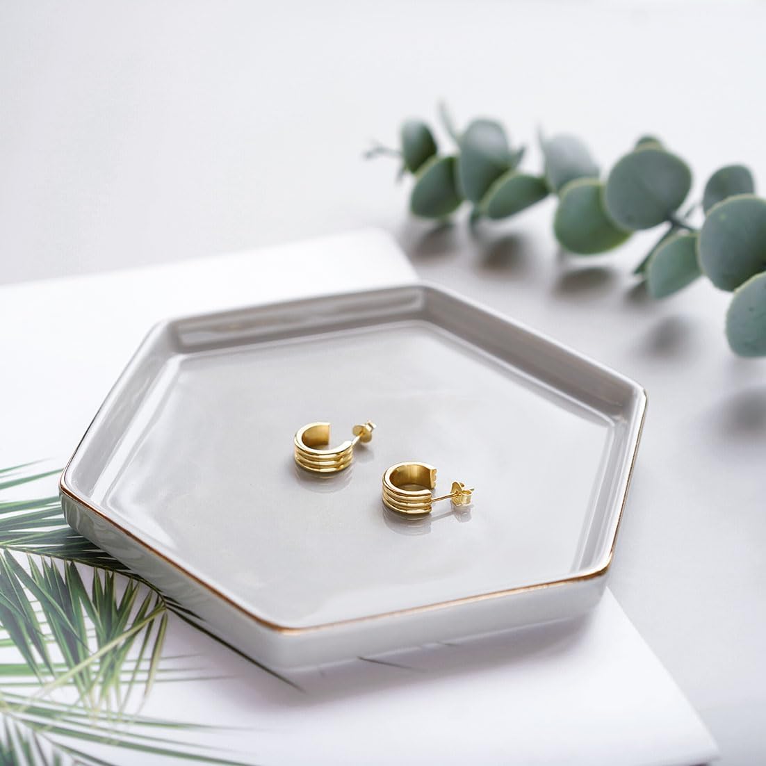 4.7 inch Ceramic Jewelry Dish Tray, Small Ring Holder Dish, Gray Catch All Trinket Tray for Keys Rings Earrings