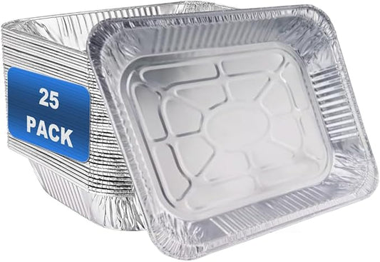INFINITY EL Disposable Aluminum Foil Pan 25 Pack | Half Size 12.5" x 10" x 2.5" Deep Disposable Baking Pan | Heavy Duty Aluminum Foil Pan for Roasting Turkey, Lasagna, Thanksgiving, Christmas, Party