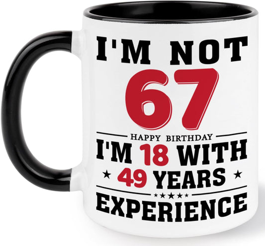 67th Birthday Coffee Mug, 67 year old Birthday Gift Ideas for Men Women Her Him, Red Black 11oz